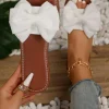 Hot Dear-Lover Bow Knot Decor PU Leather Insole Flat Slippers White