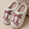 Discount Dear-Lover Bow Knot Pattern Plush Warm Slippers White