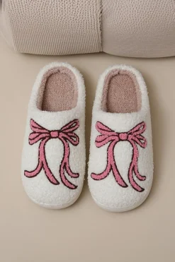 Discount Dear-Lover Bow Knot Pattern Plush Warm Slippers White
