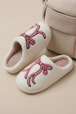 Discount Dear-Lover Bow Knot Pattern Plush Warm Slippers White