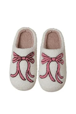 Discount Dear-Lover Bow Knot Pattern Plush Warm Slippers White