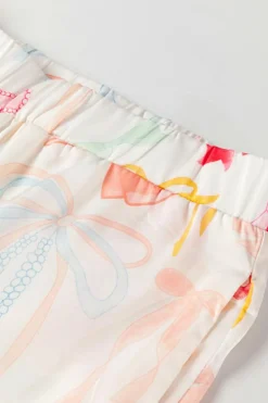 Clearance Dear-Lover Bow Knot Print Lapel Collar Wide Leg Satin Pajama Set White