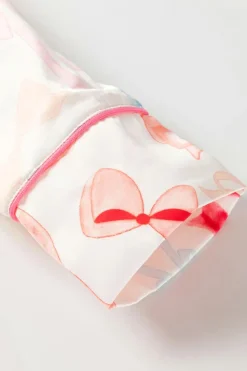 Clearance Dear-Lover Bow Knot Print Lapel Collar Wide Leg Satin Pajama Set White
