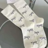 Online Dear-Lover Bow Knot Print Ribbed Crew Socks White