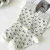 New Dear-Lover Bow Knots Ribbed Edge Crew Socks White