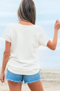 Outlet Dear-Lover Bow Pattern Knit Short Sleeve Sweater White