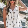 Fashion Dear-Lover Bow Printed Tie Closure Ruffled Vest White