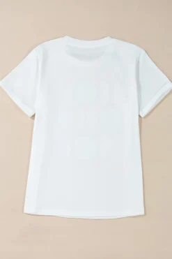 Clearance Dear-Lover Bow Tie Baseball Print Round Neck Casual Tee White
