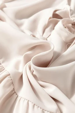 Online Dear-Lover Bow Tie Short Puff Sleeve Ruffle Hem Blouse White