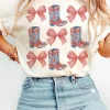 Clearance Dear-Lover Bowknot & Cowgirl Boots Graphic Tee White