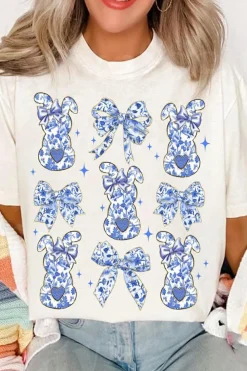Online Dear-Lover Bowknot Bunny Graphic Easter Fashion T Shirt White