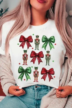 Outlet Dear-Lover Bowknot Nutcracker Printed Crewneck Christmas T Shirt White