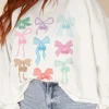 Outlet Dear-Lover Bowknot Pattern Drop Shoulder Loose Sweatshirt White