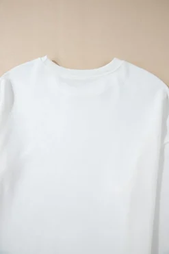 Outlet Dear-Lover Bowknot Pattern Drop Shoulder Loose Sweatshirt White