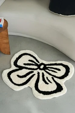 Hot Dear-Lover Bowknot Pattern Irregular Soft Door Mat White