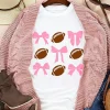 Hot Dear-Lover Bowknot Rugby Football Printed Game Day T Shirt White