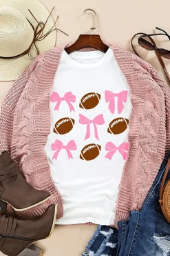 Hot Dear-Lover Bowknot Rugby Football Printed Game Day T Shirt White