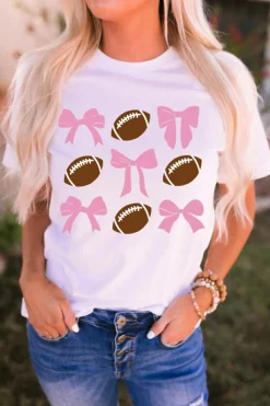 Hot Dear-Lover Bowknot Rugby Football Printed Game Day T Shirt White