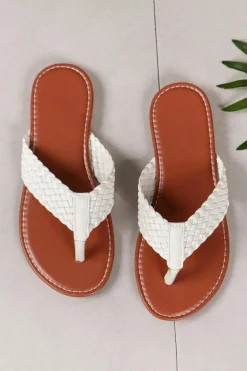 Fashion Dear-Lover Braided Strap PU Leather Flip Flop White