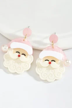 Fashion Dear-Lover Bright Pearl Decor Cute Father Christmas Earrings White