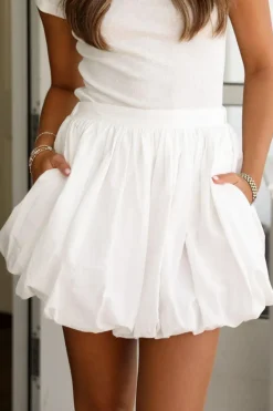 Discount Dear-Lover Bubble Mini Skirt with Pockets White