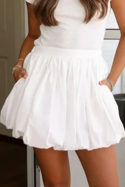 Discount Dear-Lover Bubble Mini Skirt with Pockets White