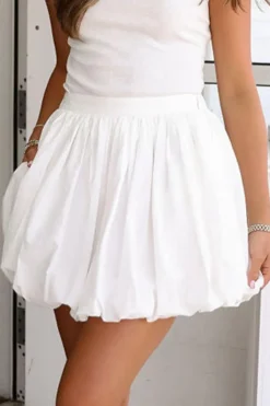 Discount Dear-Lover Bubble Mini Skirt with Pockets White