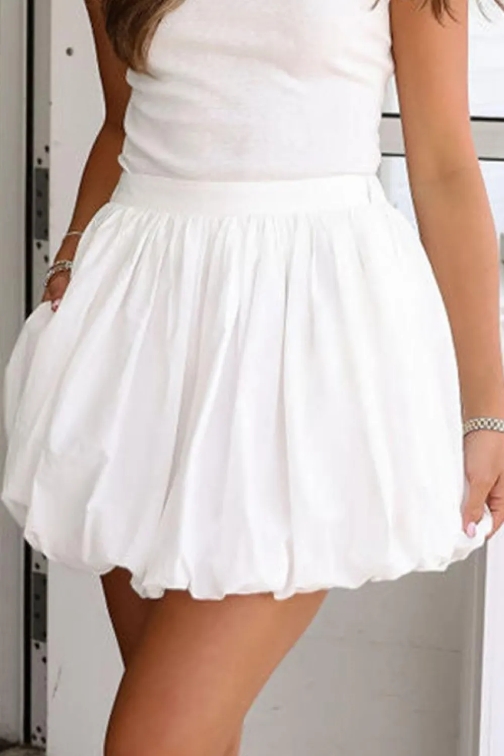 Discount Dear-Lover Bubble Mini Skirt with Pockets White