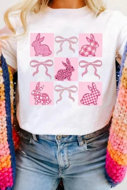 Online Dear-Lover Bunny Bowknot Graphic Easter Fashion T Shirt White