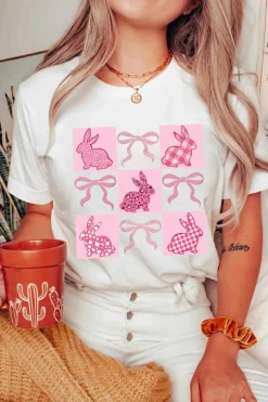 Online Dear-Lover Bunny Bowknot Graphic Easter Fashion T Shirt White