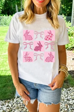 Online Dear-Lover Bunny Bowknot Graphic Easter Fashion T Shirt White