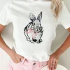 Hot Dear-Lover Bunny Embroidered Bow Graphic Tee White