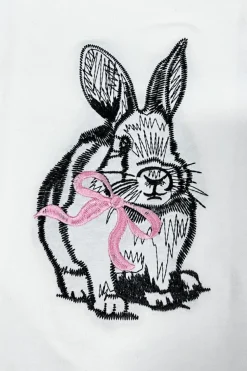 Hot Dear-Lover Bunny Embroidered Bow Graphic Tee White