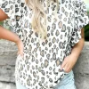 Best Dear-Lover Butterfly Sleeve Leopard Print Top White