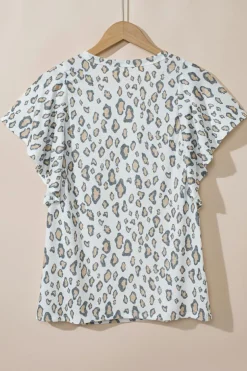 Best Dear-Lover Butterfly Sleeve Leopard Print Top White