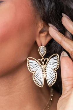 Outlet Dear-Lover Butterfly Woven Alloy Earrings White