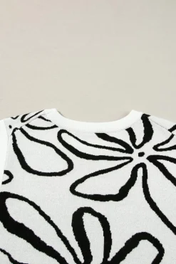 Outlet Dear-Lover Button Sides Sleeveless Floral Knitted Top White