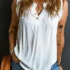 Outlet Dear-Lover Button Split Neck Ruffled Trim Tank Top White