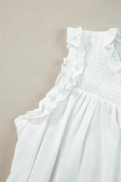 Outlet Dear-Lover Button Split Neck Ruffled Trim Tank Top White
