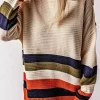 Sale Dear-Lover Buttoned Shoulder Drop Shoulder Striped Sweater White