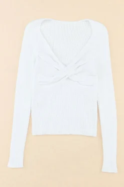 New Dear-Lover Cable Crossed V Neck Sweater White