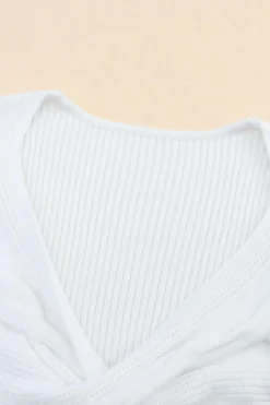 New Dear-Lover Cable Crossed V Neck Sweater White