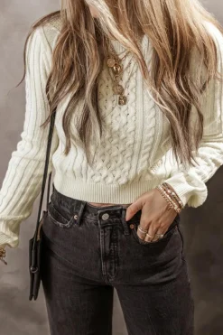 Outlet Dear-Lover Cable Knit Cropped Sweater White