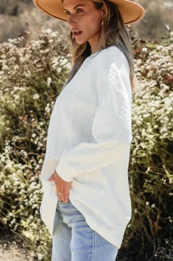New Dear-Lover Cable Textured Long Sleeve Round Neck Top White