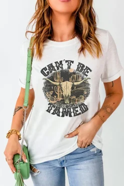 Discount Dear-Lover Cant Be Tamed Western Steer Head Crew Neck T Shirt White