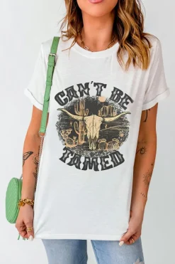 Discount Dear-Lover Cant Be Tamed Western Steer Head Crew Neck T Shirt White