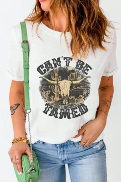 Discount Dear-Lover Cant Be Tamed Western Steer Head Crew Neck T Shirt White