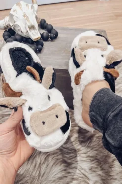 Outlet Dear-Lover Cartoon Animal Cow Plush Slippers White