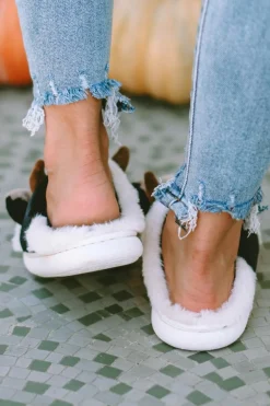 Outlet Dear-Lover Cartoon Animal Cow Plush Slippers White