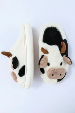 Outlet Dear-Lover Cartoon Animal Cow Plush Slippers White